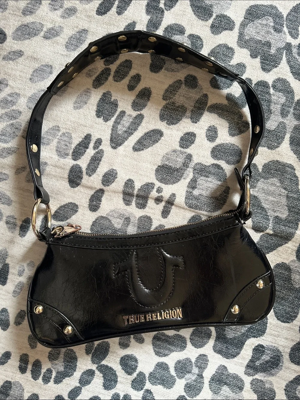 True Religion Black Glossy Leather Shoulder Bag